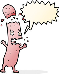 cartoon undercooked sausage with speech bubble