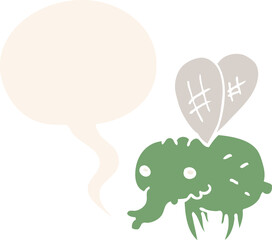 cartoon fly and speech bubble in retro style