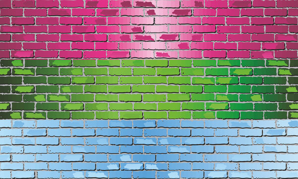 Polysexual Pride Flag on brick wall - illustration, 
Symbol of polysexual community