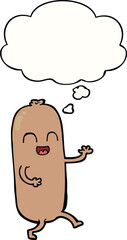 cartoon dancing sausage and thought bubble