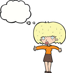 cartoon woman giving thumbs up symbol with thought bubble