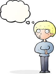 cartoon curious man with thought bubble