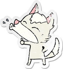 distressed sticker of a howling wolf cartoon