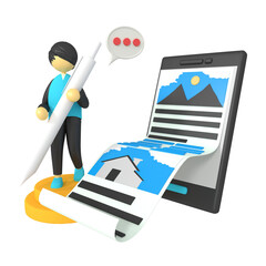 3d illustration of a male designer holding a stylus pen