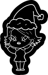 cartoon icon of a stressed woman wearing santa hat