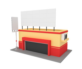 3d illustration of shop building with advertising billboard