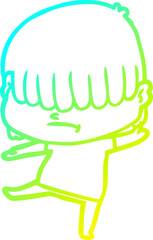 cold gradient line drawing cartoon boy with untidy hair