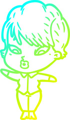 cold gradient line drawing cartoon woman
