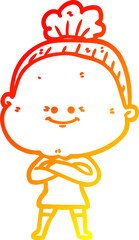 warm gradient line drawing cartoon happy old woman
