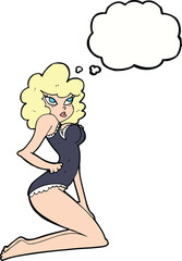 cartoon pin-up woman with thought bubble