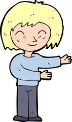 cartoon woman gestureing welcome