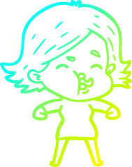 cold gradient line drawing cartoon girl pulling face