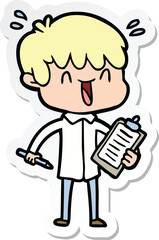 sticker of a cartoon laughing boy