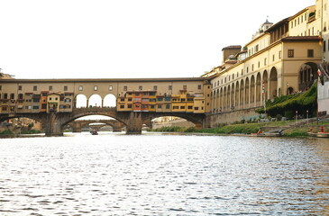 Ponte Vecchio seen from a boat on the Arno River in Florence, Tuscany, Italy