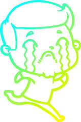cold gradient line drawing cartoon man crying