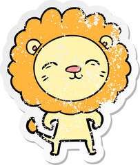 distressed sticker of a cartoon lion