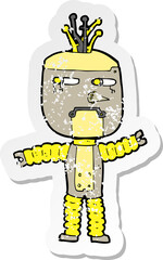 retro distressed sticker of a cartoon waving robot