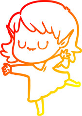 warm gradient line drawing happy cartoon elf girl wearing dress
