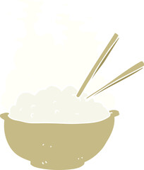 flat color illustration of a cartoon bowl of hot rice