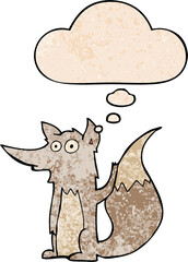 cartoon wolf and thought bubble in grunge texture pattern style