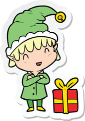 sticker of a cartoon happy christmas elf