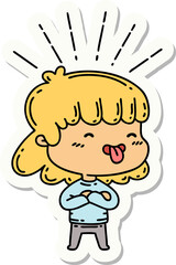 sticker of tattoo style girl sticking out tongue