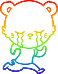 rainbow gradient line drawing crying cartoon bear running