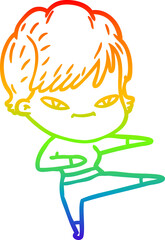 rainbow gradient line drawing cartoon happy woman