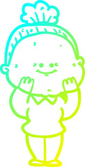 Fototapeta premium cold gradient line drawing cartoon happy old woman