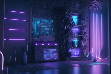 Obraz premium Purple blue metaverse and nft blockchain. Generative AI.