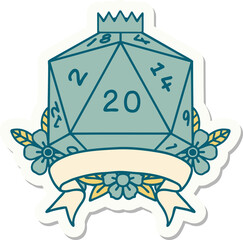 natural 20 critical hit D20 dice roll sticker