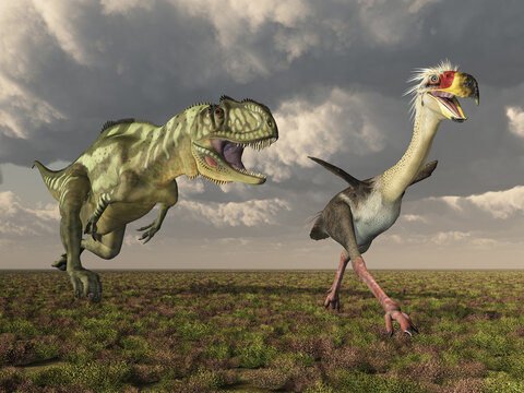 Dinosaurier Yangchuanosaurus und Terrorvogel Phorusrhacos