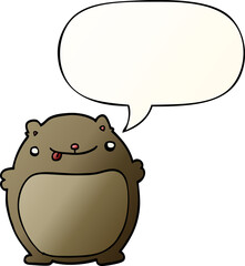cartoon fat bear and speech bubble in smooth gradient style