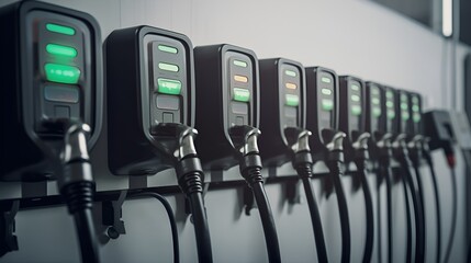E- Car Charger plugs row,