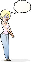 cartoon content woman with thought bubble