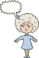 cartoon bitter old woman with speech bubble