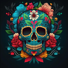 day of the dead skull illustration 