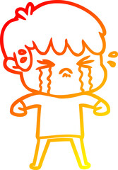 warm gradient line drawing cartoon boy crying