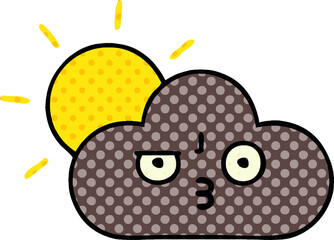comic book style cartoon storm cloud and sun