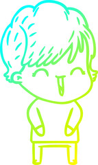 cold gradient line drawing cartoon laughing woman