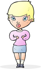 cartoon woman gesturing at self