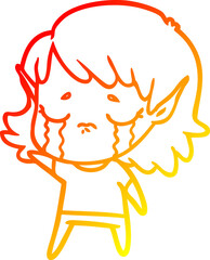 warm gradient line drawing cartoon crying elf girl
