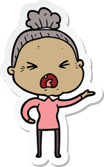 sticker of a cartoon angry old woman