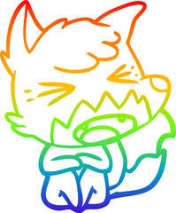 rainbow gradient line drawing angry cartoon fox sitting on floor