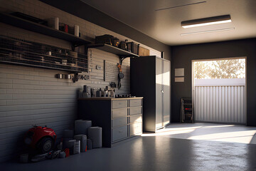 Garage storage room without car as digital illusration (Generative AI)