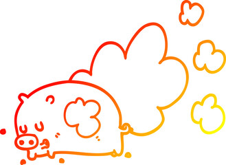 warm gradient line drawing cartoon smelly pig