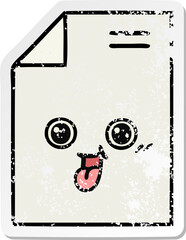 distressed sticker of a cute cartoon sheet of paper
