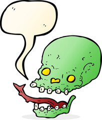 cartoon spooky skull with speech bubble