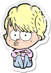 distressed sticker of a cartoon woman