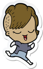 Obraz premium sticker of a happy cartoon girl in futuristic clothes